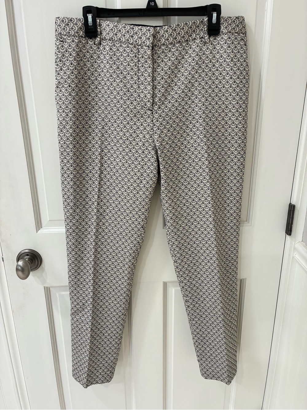 Tory Burch Cream & Black Micro-Pattern Slim Dress pants with Silver Thread